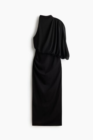 H & M - Gedrapeerde one-shoulderjurk - Zwart