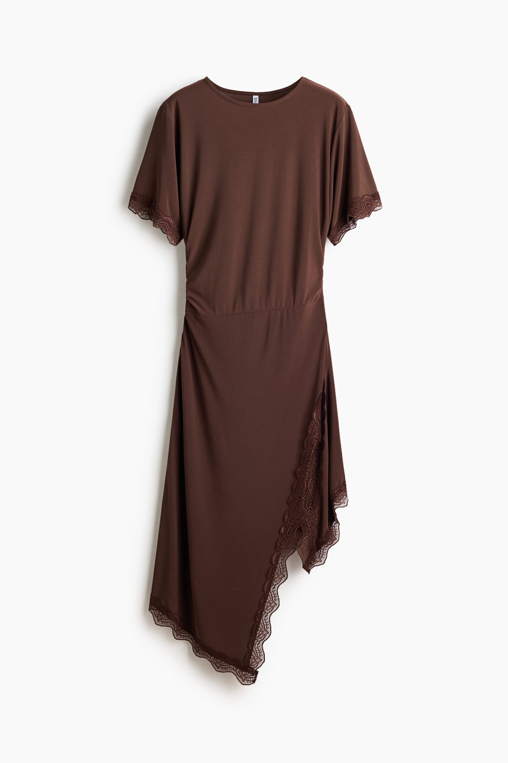 H & M - Tricot jurk met kant - Donkerbruin