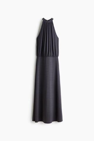 H & M - Aangerimpelde open-backjurk - Donkertaupe