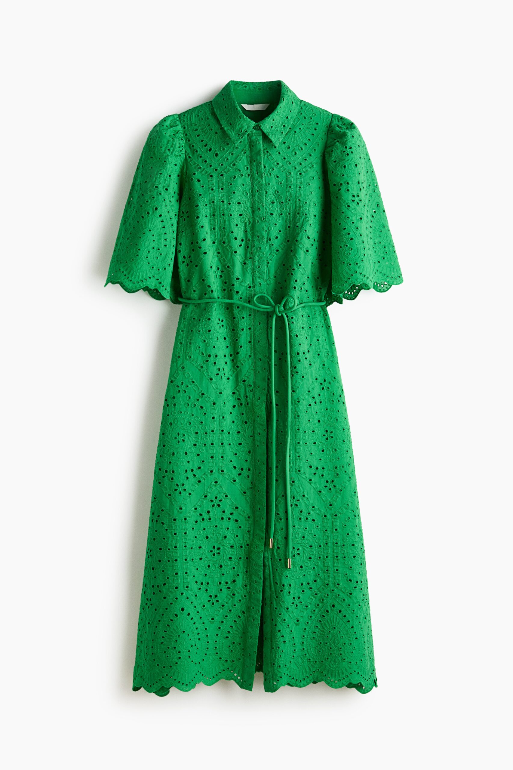 H & M - Katoenen overhemdjurk met broderie anglaise - Groen