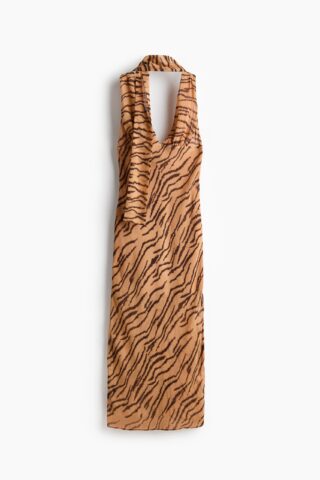 H & M - Mini-jurk met sjaalkraag - Beige/Tijgerdessin
