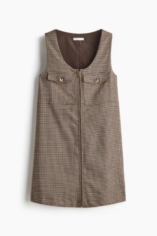 H & M - Shift-jurk met rits - Donkerbruin/Geruit