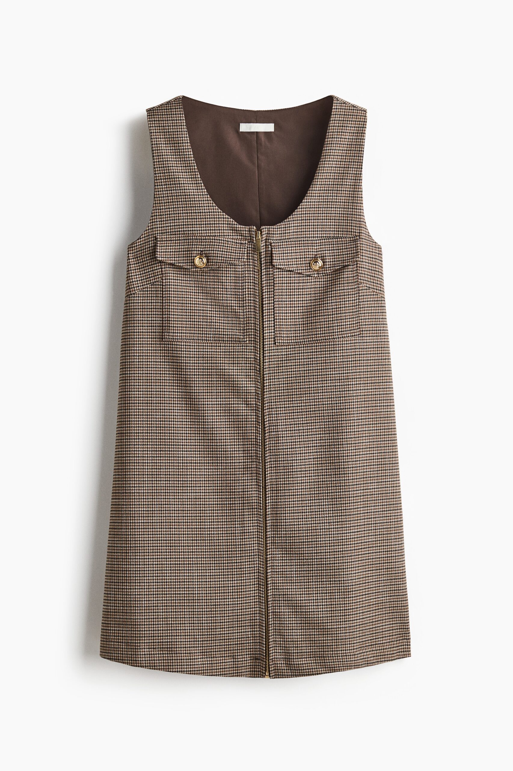 H & M - Shift-jurk met rits - Donkerbruin/Geruit