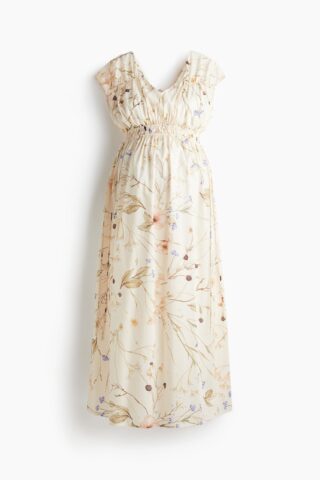 H & M - MAMA Jurk met V-hals - Lichtbeige/Bloemen