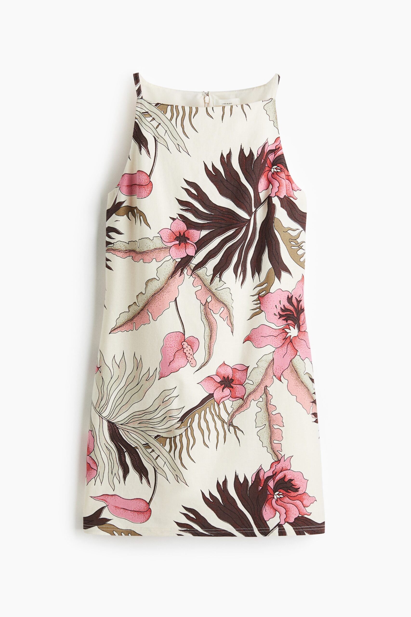 H & M - Strappy jurk van linnenmix - Wit/Bloemen