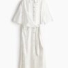 H & M - Overhemdjurk met geknoopt detail - Wit/Gestreept