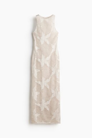 H & M - Ajourgebreide jurk met motieven - Lichtbeige