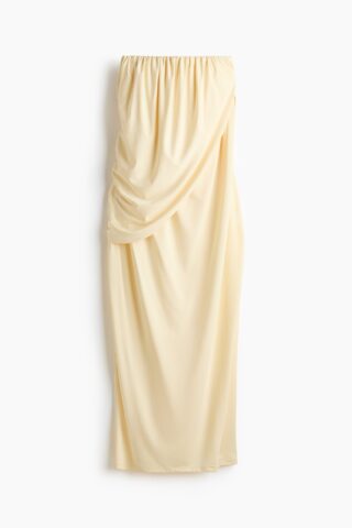 H & M - Gedrapeerde bandeaujurk - Bleekgeel