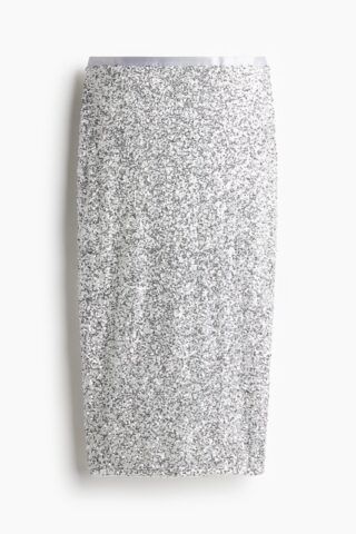 H & M - Kokerrok met pailletten - Lichtgrijs/Zilverkleurig