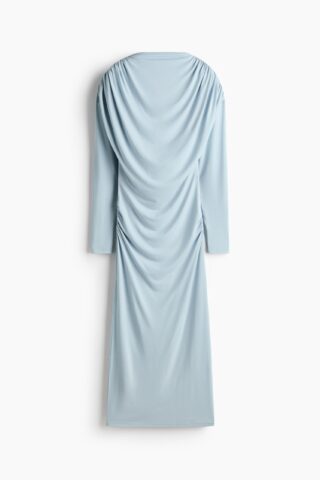 H & M - Gedrapeerde tricot jurk - Dusty Lichtblauw
