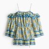 H & M - Cold-shoulderjurk met strikceintuur - Blauw/Citroenen
