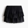 H & M - Strokenrok met broderie anglaise - Zwart