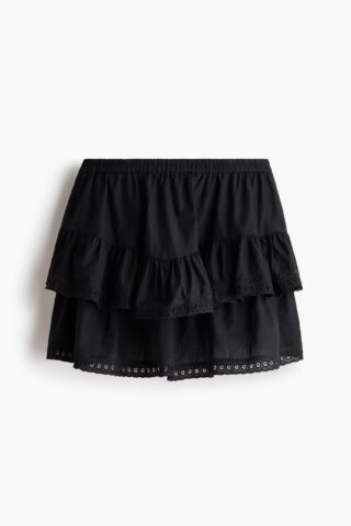 H & M - Strokenrok met broderie anglaise - Zwart