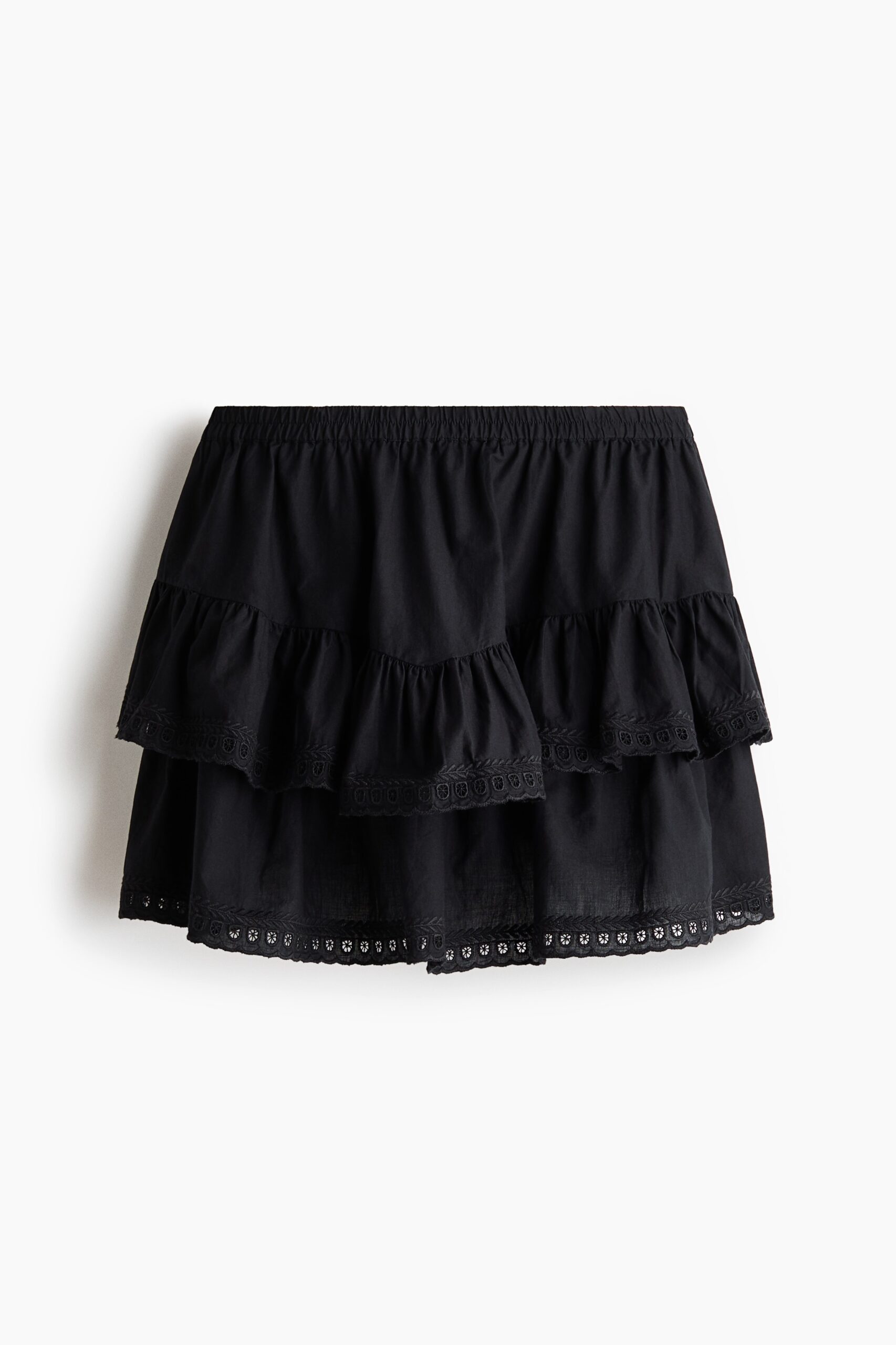 H & M - Strokenrok met broderie anglaise - Zwart