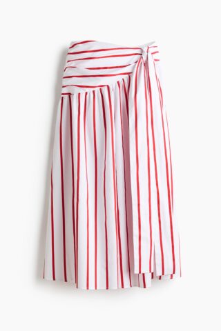 H & M - Popeline rok met strikbanden - Wit/Gestreept