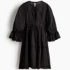 H & M - Katoenen jurk met kant - Zwartgrijs