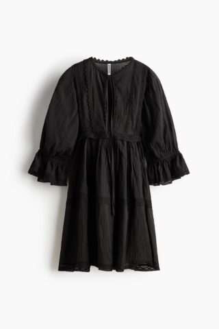 H & M - Katoenen jurk met kant - Zwartgrijs