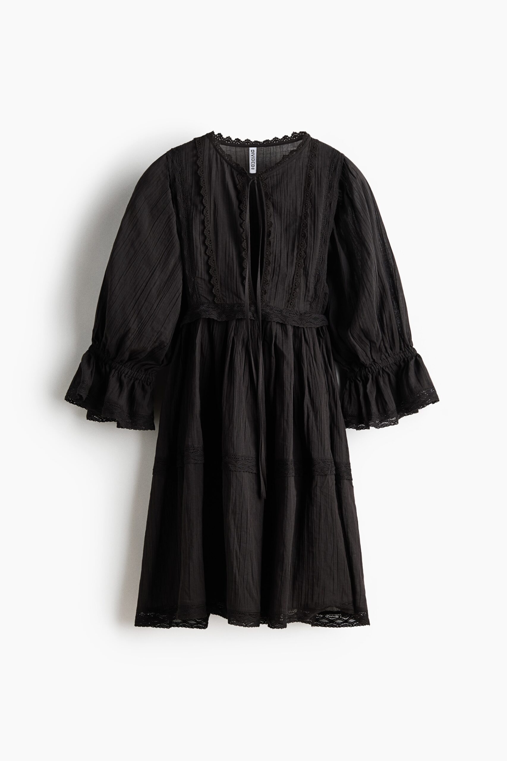 H & M - Katoenen jurk met kant - Zwartgrijs H & M - Katoenen jurk met kant - Zwartgrijs