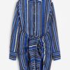 H & M - Overhemdjurk met geknoopt detail - Blauw/Gestreept