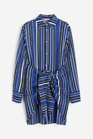H & M - Overhemdjurk met geknoopt detail - Blauw/Gestreept
