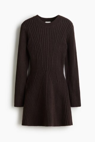 H & M - Ribgebreide jurk - Donkerbruin