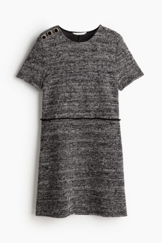 H & M - Jurk met knopen - Zwart Gemêleerd