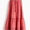 H & M - Katoenen rok met kant - Steenrood