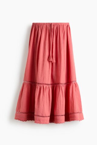 H & M - Katoenen rok met kant - Steenrood