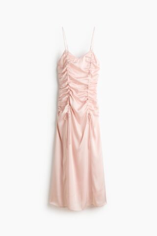 H & M - Satijnen jurk met drawstrings - Poederroze