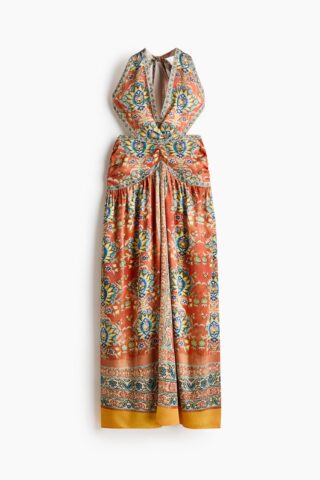 H & M - Open-back halterjurk - Oranje/Dessin