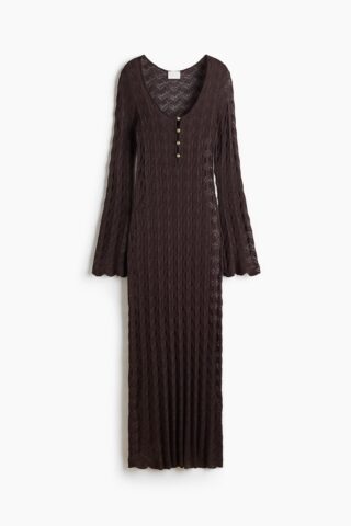 H & M - Jurk met gehaakte look - Donkerbruin