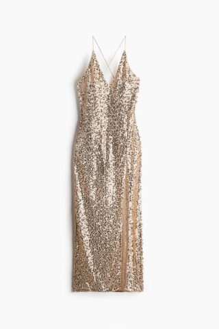 H & M - Jurk van mesh met pailletten - Goudkleurig