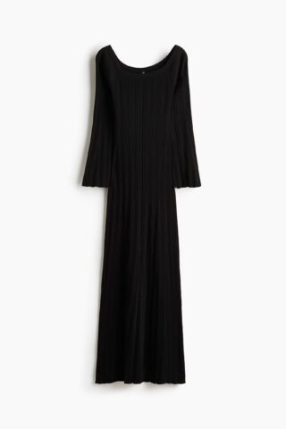 H & M - Geribde off-the-shoulderjurk - Zwart