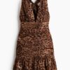 H & M - Geplooide jurk met sjaaldetail - Lichtbruin/Luipaarddessin