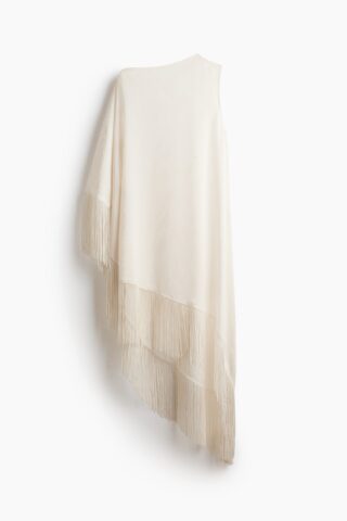 H & M - One-shoulder kaftanjurk met franje - Roomwit