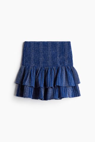 H & M - Strokenrok met gesmokte taille - Donkerblauw/Wit Gestreept