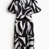 H & M - Jurk met strikceintuur - Wit/Zwart Dessin