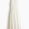 H & M - Geborduurde jurk van linnenmix - Wit