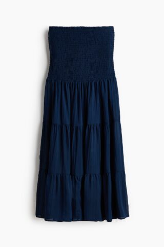 H & M - Gesmokte rok van chiffon - Marineblauw