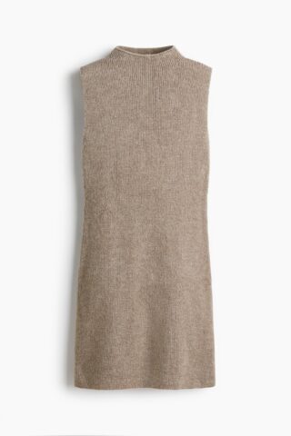 H & M - Gebreide jurk met turtleneck - Beige Gemêleerd