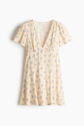 H & M - Viscose jurk met uitlopende rok - Lichtgeel/Bloemen