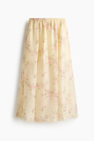 H & M - Rok van lyocellmix met kant - Lichtgeel/Bloemen
