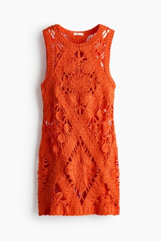 H & M - Mini-jurk met gehaakte look - Helderoranje
