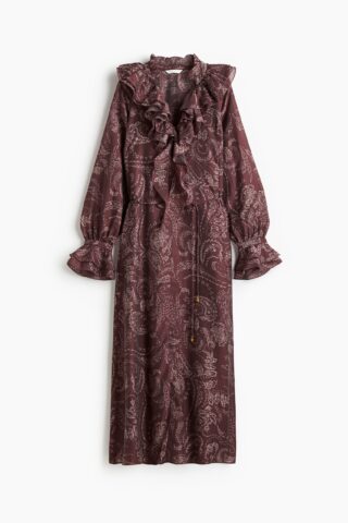 H & M - Volantjurk - Bordeauxrood/Paisleydessin