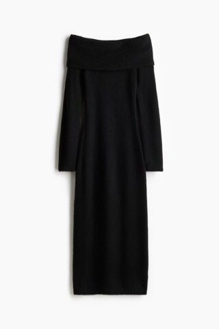 H & M - Fijngebreide off-the-shoulder jurk - Zwart