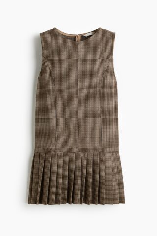 H & M - Mini-jurk met plooirok - Beige/Geruit