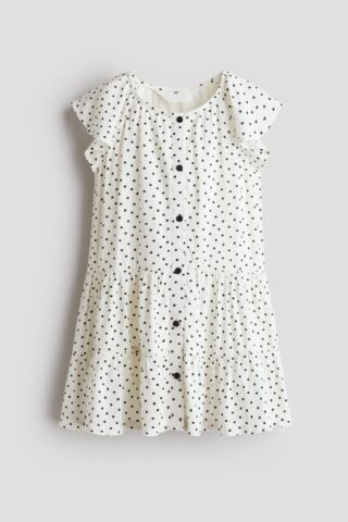 H & M - Gedessineerde jurk van viscose - Roomwit/Polkadot