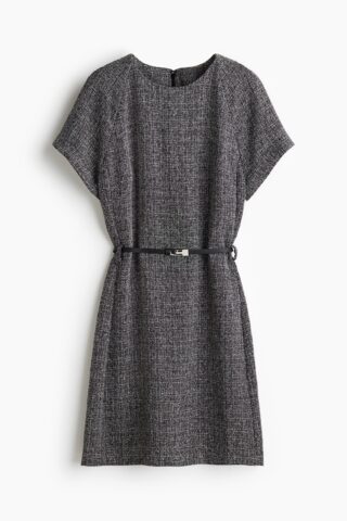 H & M - Jurk met ceintuur - Zwart Gemêleerd