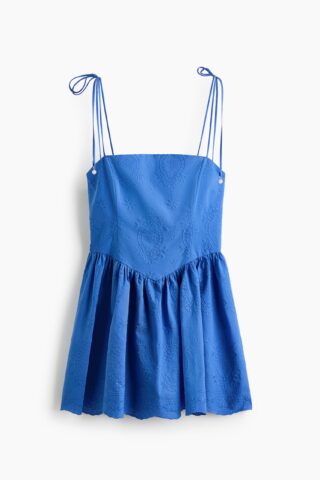 H & M - Jurk met borduursel en uitlopende rok - Blauw