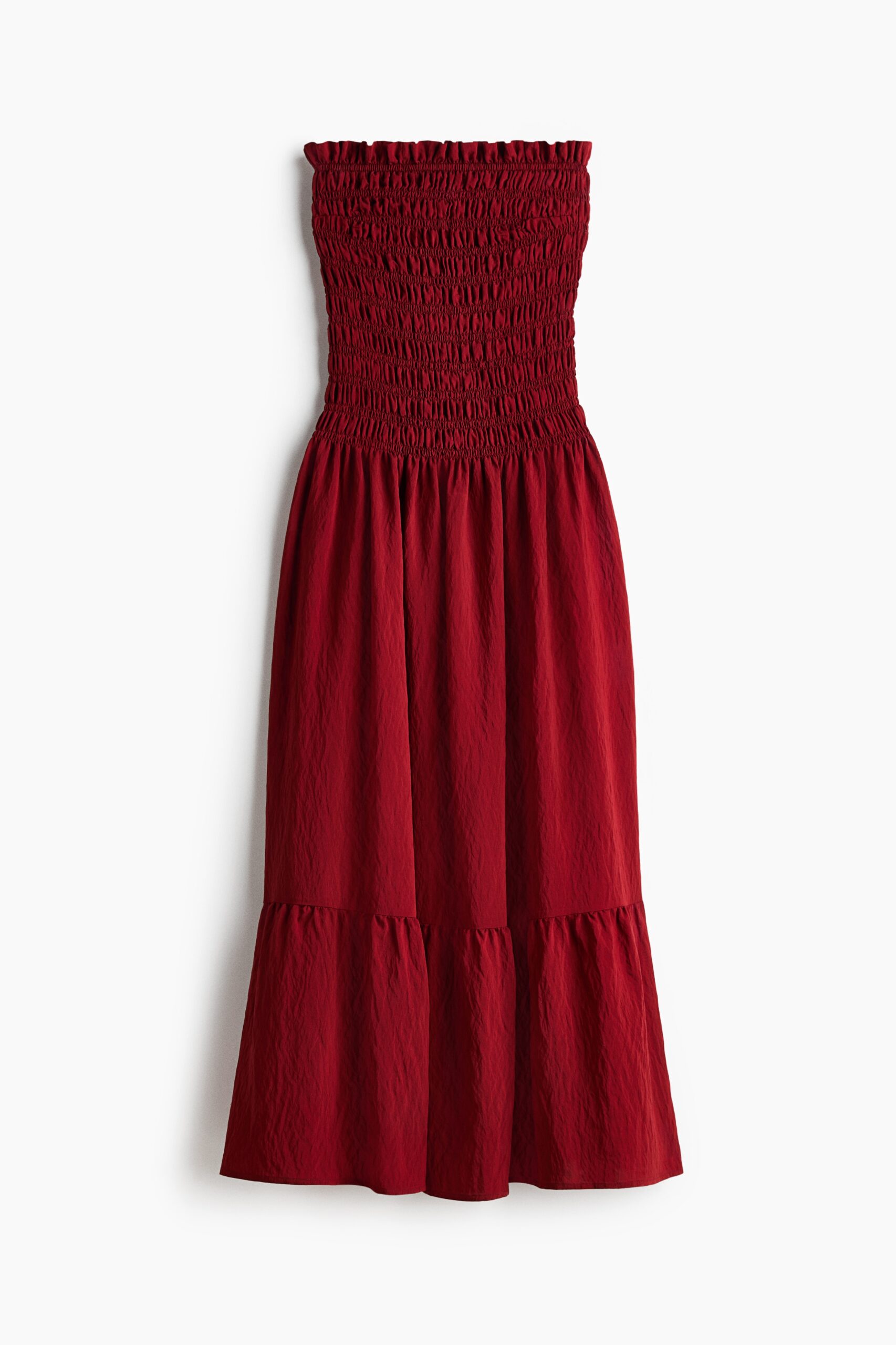 H & M - Bandeaujurk met smokwerk - Donkerrood